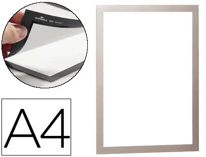Imagen Marco porta anuncios durable magnetico din a4 dorso adhesivo removible color plata pack de 2 unidades