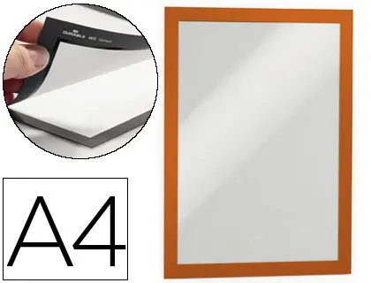 Imagen Marco porta anuncios durable magnetico din a4 dorso adhesivo removible color naranja pack de 2 unidades