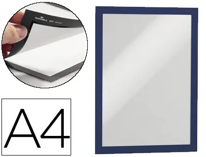Imagen Marco porta anuncios durable magnetico din a4 dorso adhesivo removible color azul pack de 2 unidades