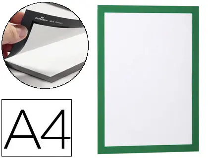 Imagen Marco porta anuncios durable magnetico din a4 dorso adhesivo removible color verde pack de 2 unidades