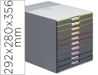 Imagen Fichero cajones de sobremesa durable varicolor apilables 10 cajones plastico 292x280x356 mm