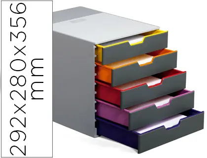 Imagen Fichero cajones de sobremesa durable varicolor apilables 5 cajones plastico 292x280x356 mm