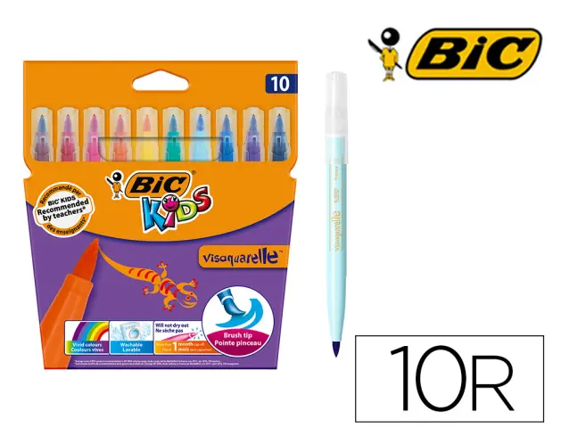 Imagen Rotulador bic kids visaquarelle estuche de 10 colores punta pincel tinta base de agua