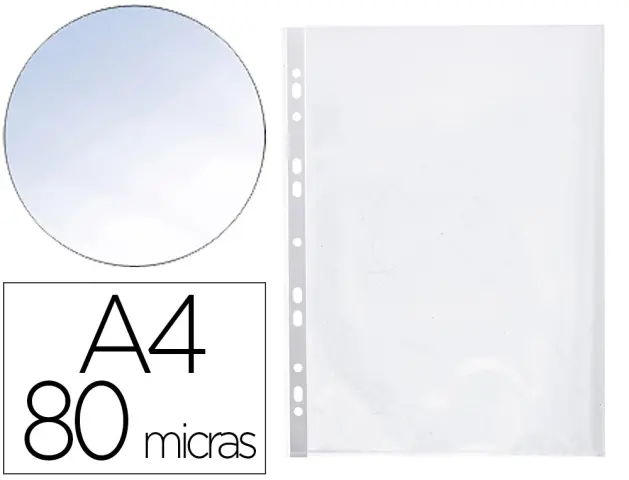 Imagen Funda multitaladro q-connect din a4 80 micras cristal con apertura superior y lateral izquierda bolsa de 25 unidades