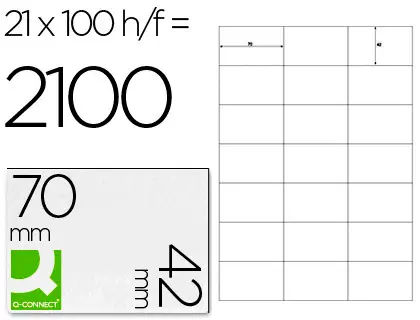 Imagen Etiqueta adhesiva q-connect kf10648 tamao 70x42 mm fotocopiadora laser ink-jet caja con 100 hojas din a4