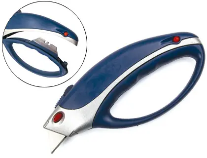 Imagen Cuter q-connect xs6200 metalico ancho azul y gris con mango de plastico y compartimento para cuchillas