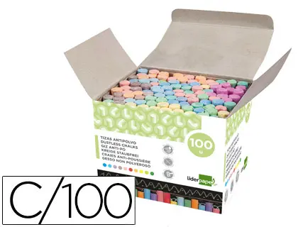 Imagen Tiza color antipolvo liderpapel caja de 100 unidades colores surtidos