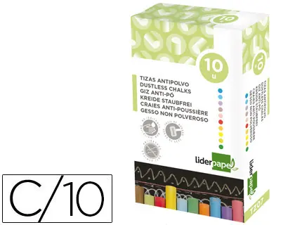 Imagen Tiza color antipolvo liderpapel caja de 10 unidades colores surtidos