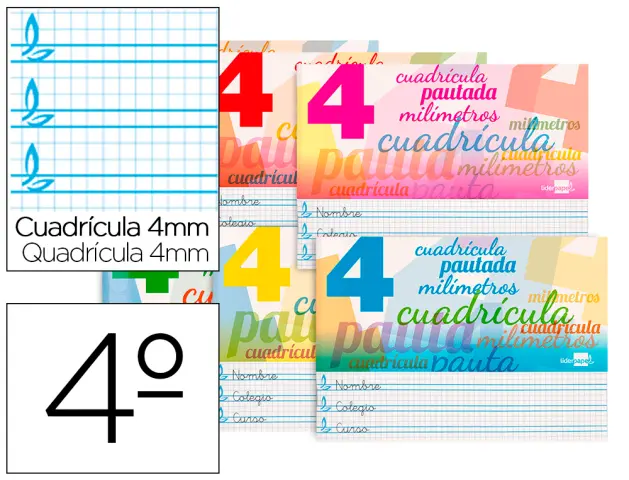 Imagen Libreta liderpapel pautaguia tapa cartoncillo 32 hojas din a5 70 g cuadriculado pautado 4 mm apaisado con margen