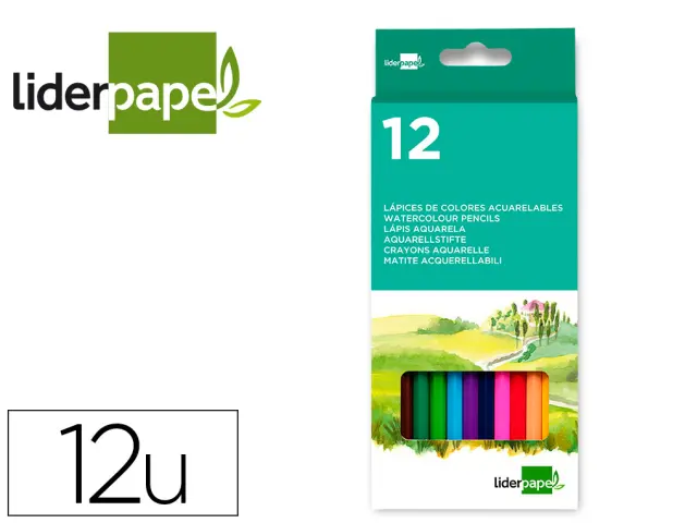 Imagen Lapices de colores acuarelables liderpapel caja de 12 colores