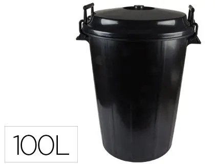 Imagen Cubo de basura negro con tapa para bolsas 85x105cm 100 litros