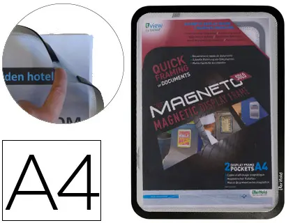 Imagen Marco porta anuncios tarifold magneto din a4 con 4 bandas magneticas en el dorso color negro pack de 2 unidades