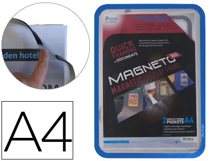 Imagen Marco porta anuncios tarifold magneto din a4 con 4 bandas magneticas en el dorso color azul pack de 2 unidades