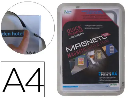 Imagen Marco porta anuncios tarifold magneto din a4 con 4 bandas magneticas en el dorso color plata pack de 2 unidades