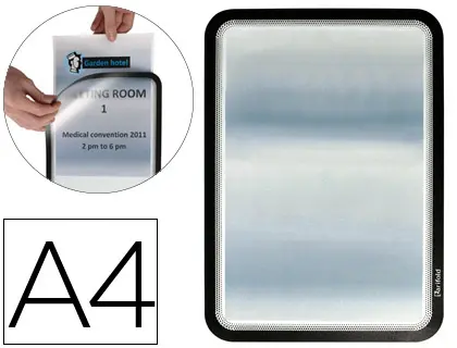 Imagen Marco porta anuncios tarifold magneto din a4 dorso adhesivo removible color negro pack de 2 unidades
