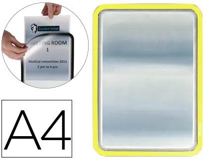 Imagen Marco porta anuncios tarifold magneto din a4 dorso adhesivo removible color amarillo pack de 2 unidades
