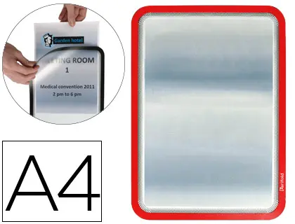 Imagen Marco porta anuncios tarifold magneto din a4 dorso adhesivo removible color rojo pack de 2 unidades