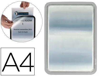 Imagen Marco porta anuncios tarifold magneto din a4 dorso adhesivo removible color gris pack de 2 unidades