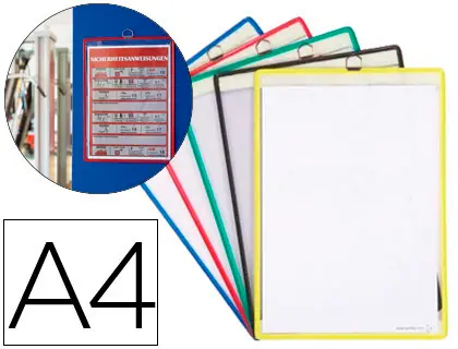 Imagen Funda para colgar tarifold din a4 anilla metalica ideal para pizarras de corcho pack de 5 unidades colores surtidos