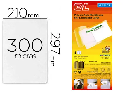 Imagen Bolsa de plastificar 3l office manual en frio 300 mc din a4 con dorso adhesivo pack 10 unidades