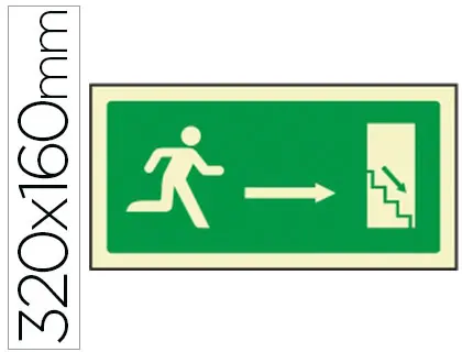 Imagen Pictograma syssa se�al de salida emergencia derecha escalera bajando en pvc fotoluminiscente 320x160 mm