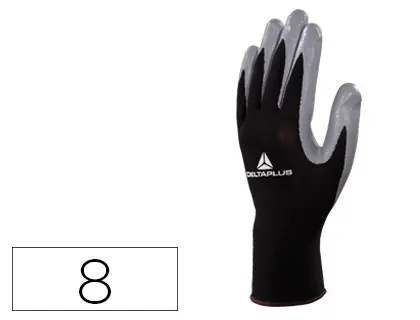 Imagen Guantes deltaplus de punto poliester palma de nitrilo especial para mecanica grasas aceites negro-gris talla 8