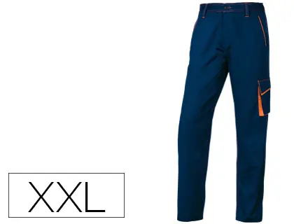 Imagen Pantalon de trabajo deltaplus cintura ajustable 5 bolsillos color azul naranja talla xxl