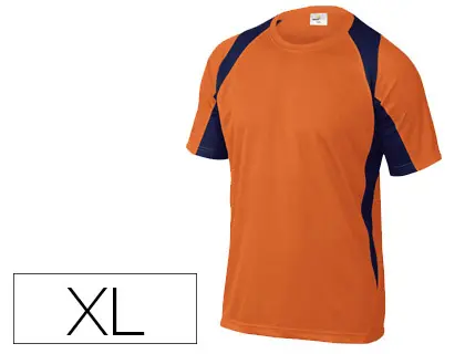 Imagen Camiseta deltaplus poliester manga corta cuello redondo tratamiento secado rapido color naranja-marino talla xl
