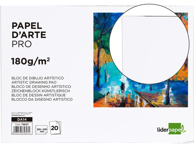 Imagen Bloc dibujo liderpapel artistico encolado 230x325mm 20 hojas 180 g/m2 sin recuadro