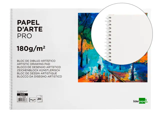 Imagen Bloc dibujo liderpapel artistico espiral 460x325mm 20 hojas 180 g/m2 sin recuadroperforado