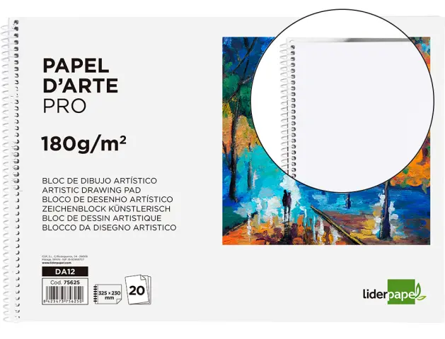 Imagen Bloc dibujo liderpapel artistico espiral 230x325mm 20 hojas 180 g/m2 sin recuadroperforado