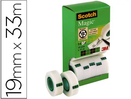 Imagen Cinta adhesiva scotch magic 19mm x 33 mt pack de 14 rollos con dispensador de carton