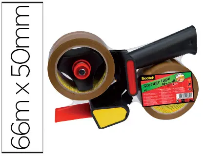 Imagen Portarrollo scotch para embalaje heavy duty bajo ruidocon 2 rollos de cintas marron 50 mm x 66 mt
