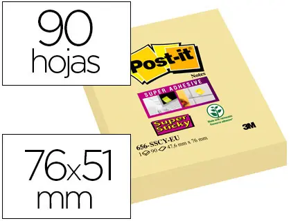 Imagen Bloc de notas adhesivas quita y pon post-it super sticky 51x78 mm con 90 hojas 565 amarillo canario