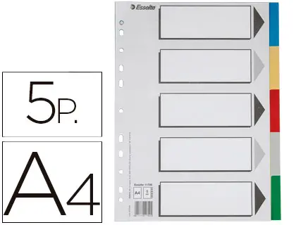 Imagen Separador esselte plastico juego de 5 separadores din a4 con 5 colores multitaladro