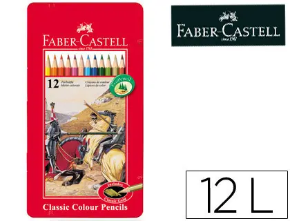 Imagen Lapices de colores faber castell caja metalica de 12 colores surtidos