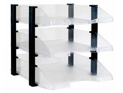 Imagen Bandeja sobremesa archivo 2000 plastico transparente con elevadores negro conjunto de 3 bandejas 280x285x350 mm
