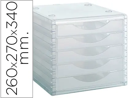 Imagen Fichero cajones de sobremesa archivo 2000 260x270x340 mm apilables 5 cajones transparente translucido