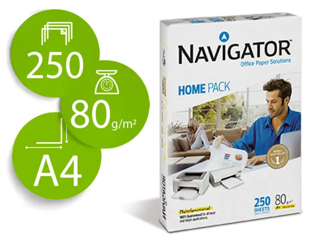 Imagen Papel fotocopiadora navigator home pack din a4 80 gramos paquete de 250 hojas