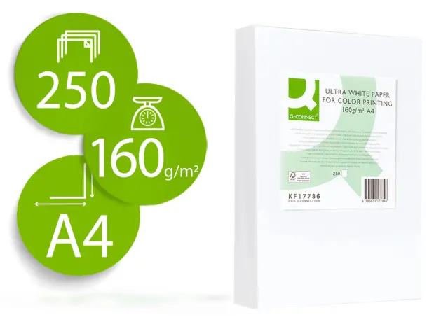 Imagen Papel fotocopiadora q-connect ultra white din a4 160 gramos paquete de 250 hojas