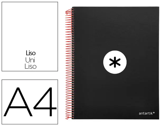Imagen Cuaderno espiral liderpapel a4 micro antartik tapa forrada 120h 100 gr liso con bandas 4 taladros color negro