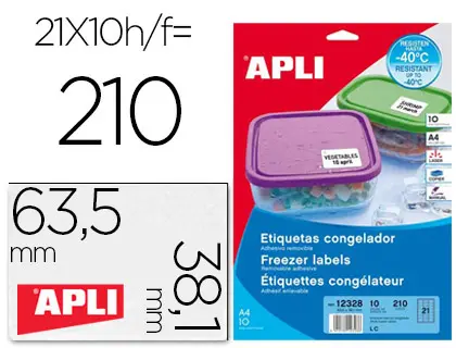 Imagen Etiqueta adhesiva apli 12328 tamao 63,5x38,1 mm para congelados caja con 10 hojas a4 blancas directiva europea