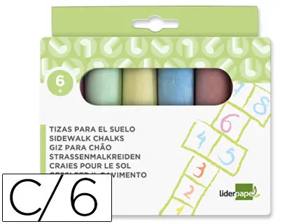 Imagen Tiza color liderpapel para suelo caja de 6 unidades colores surtidos