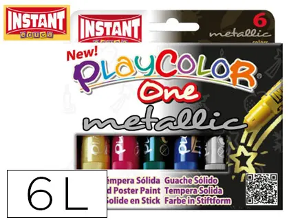 Imagen Tempera solida en barra playcolor escolar caja de 6 colores metalizados surtidos