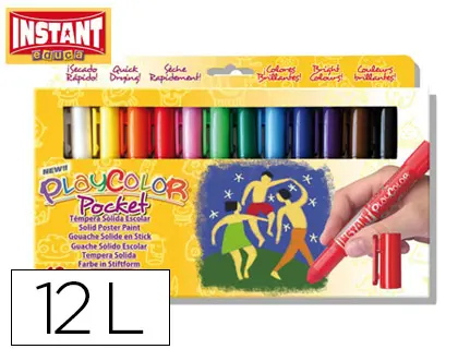 Imagen Tempera solida en barra playcolor pocket escolar caja de 12 colores surtidos