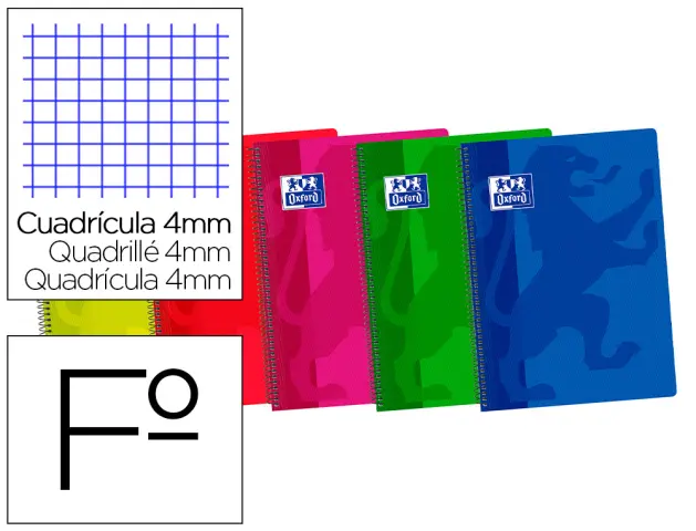 Imagen Bloc espiral oxford tapa plastico optik paper folio 80 hojas 90 gr cuadros 4 mm