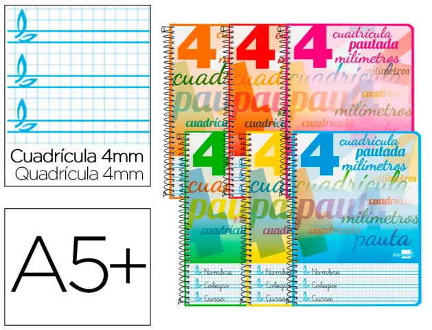 Imagen Cuaderno espiral liderpapel cuarto pautaguia tapa dura 80h 80 gr cuadro pautado 4mm con margen