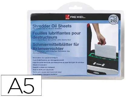 Imagen Hojas lubricantes rexel para destructora paquete de 20 hojas tamao din a5