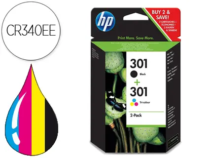 Imagen Ink jet hp 301 pack con tinta negra y tinta tricolor 1000/1001 3000/ 3050/3050se/3050ve 1050a/2050a/2054a/3050a