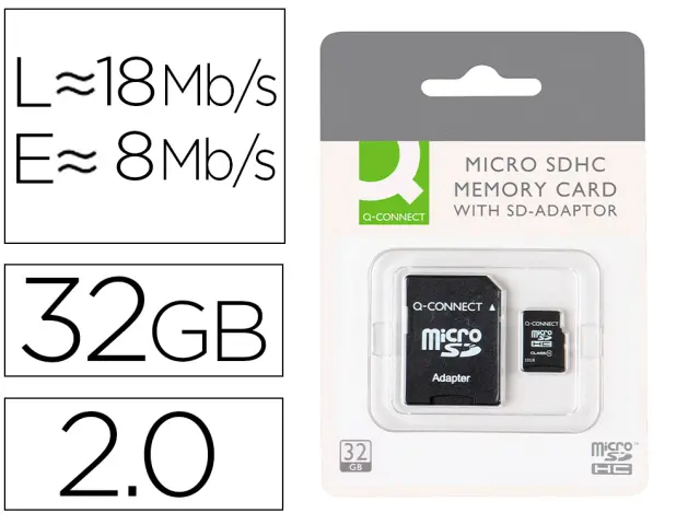 Imagen Memoria sd micro q-connect flash 32 gb clase 6 con adaptador